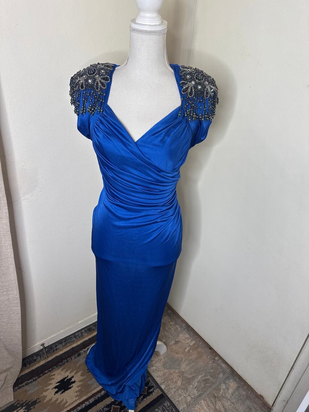 Vtg 1990 Disney Breathless Mahoney Dick Tracy Royal Blue Prom Dress LA Glo 5/6